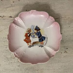 Antique Buster Brown Plate Child's Shoes Advertisement Porcelain Pink Display